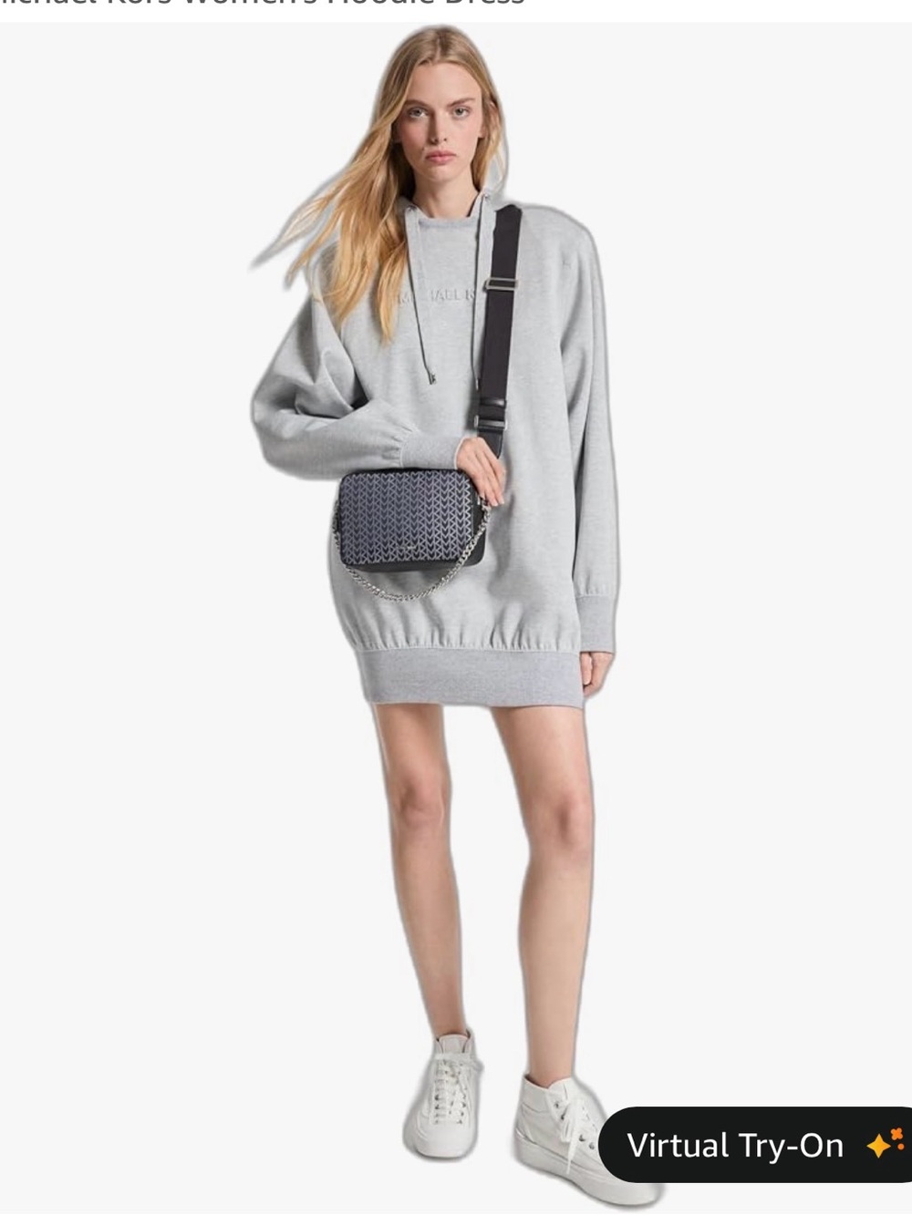 Michael Kors Women Light Gray Embossed Logo Hoodie Dress // Size L